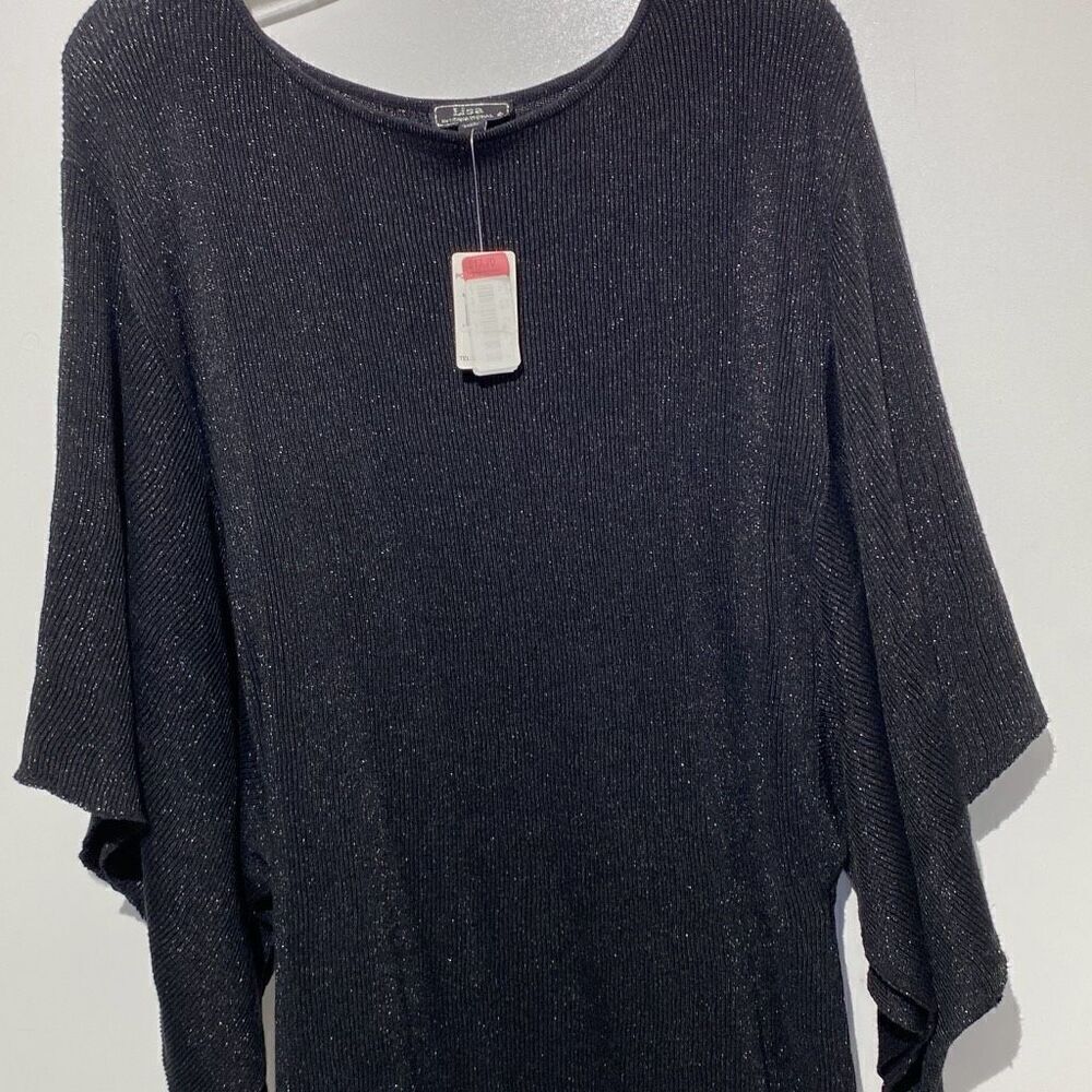 Lisa International Women's Black Metallic Crew Neck Knit Mini Dress Medium NWT